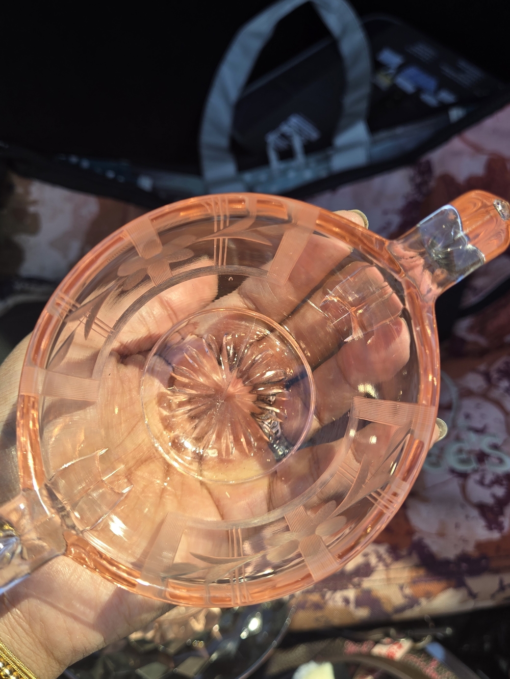 Vintage Pink Etched Glass Creamer and Saucer Set - Picture 5 of 7